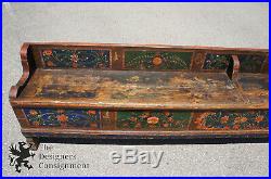 10' Long Antique Hungarian Pine Storage Bench Hand Painted Folk Art Seat 1899