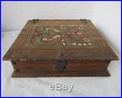 11 Beautiful ANTIQUE vintage hand PAINTED wooden BOX BOOK SHAPED, folk art