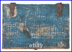 13 Antique Folk Art Primitive Lach & Handled Blue Painted Document Box