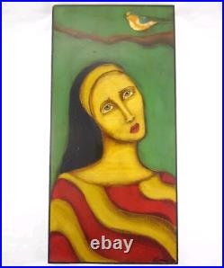 14 Sherry Dooley 2006 Folk Art Painting On Wood Woman's Portrait