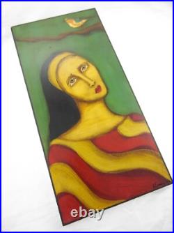 14 Sherry Dooley 2006 Folk Art Painting On Wood Woman's Portrait