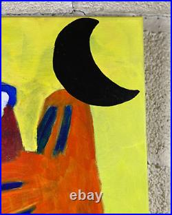 16 x 20 e9Art'hanging the moon' naive outsider folk art brut primitive raw