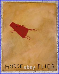 16 x 20 e9Art'horse flies' naive outsider folk art brut primitive raw flying