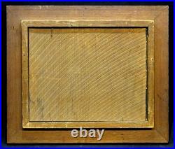 1800's Antique COASTAL LANDSCAPE Victorian NAIVE FOLK ART Painting WALNUT FRAME