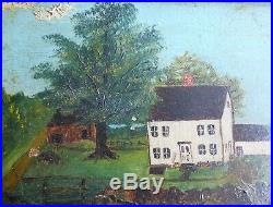 1800s AAFA Antique Folk Art Naive Country Primitive Painting Landscape