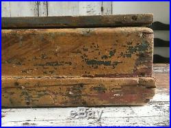 1800s FOLK ART ORIGINAL PAINT MUSTARD EARLY WOOD DRY SINK DOUGH BOX SQUARE NAILS