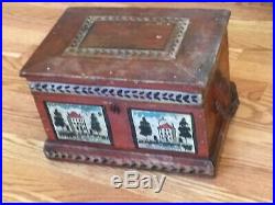 1840 era Pennsylvania Dutch Folk Art Painted Box-Houses-Hand Made-Square Nails