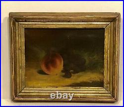 1860S American Folk Art Primitive Still Life Peaches And Grapes Original Frame