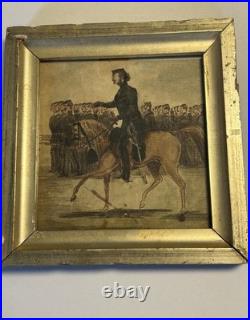 1860's Folk Art Watercolor on Paper of Uniformed CIVIL WAR Officer on Horseback