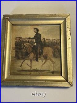 1860's Folk Art Watercolor on Paper of Uniformed CIVIL WAR Officer on Horseback