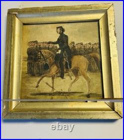 1860's Folk Art Watercolor on Paper of Uniformed CIVIL WAR Officer on Horseback
