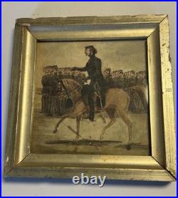 1860's Folk Art Watercolor on Paper of Uniformed CIVIL WAR Officer on Horseback