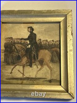 1860's Folk Art Watercolor on Paper of Uniformed CIVIL WAR Officer on Horseback