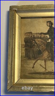 1860's Folk Art Watercolor on Paper of Uniformed CIVIL WAR Officer on Horseback