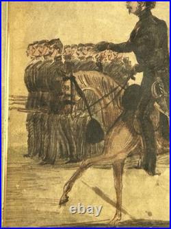 1860's Folk Art Watercolor on Paper of Uniformed CIVIL WAR Officer on Horseback