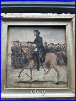 1860's Folk Art Watercolor on Paper of Uniformed CIVIL WAR Officer on Horseback