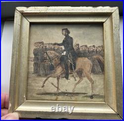 1860's Folk Art Watercolor on Paper of Uniformed CIVIL WAR Officer on Horseback