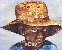 1865 Civil War Era Painting Black African American Woman with Bowler Hat Folk Art