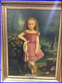 1870's Little Girl Portrait Oil Painting Luella Sydney Jones Friend 1868-1944