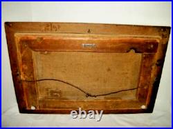 1874 Oil Painting Americana Folk Art Country House Figure Aged Primitive Signed