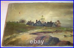 1884 Seaside Landscape oil on canvas Antique Painting, New England Houses Boats