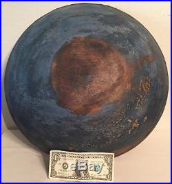 18th 19th C Antique 17+ Round Wooden Bowl In Orig Blue Paint Folk Art Aafa Nr