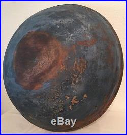 18th 19th C Antique 17+ Round Wooden Bowl In Orig Blue Paint Folk Art Aafa Nr