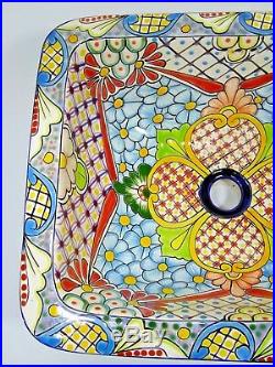 18 TALAVERA SINK rectangular drop in, hand painted bathroom ceramic folk art