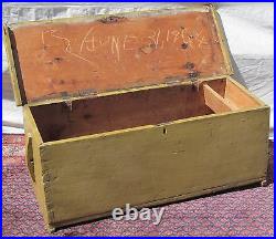 18th C Canted Antique Sea Chest With 1944 Artist Painted Harbor & Lighthouse