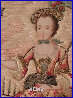 18th Century Old ANTIQUE Folk Art Sampler EMBROIDERY Needlepoint with PAINTING $