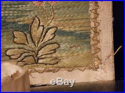 18th Century Old ANTIQUE Folk Art Sampler EMBROIDERY Needlepoint with PAINTING $