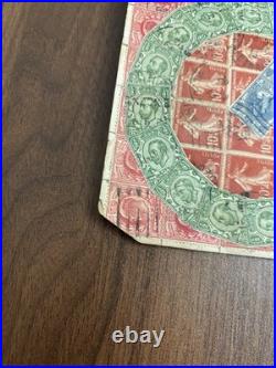 1914 Folk Art Picture Made from Postal Stamp Philatelic Wall Art Geometric Piece