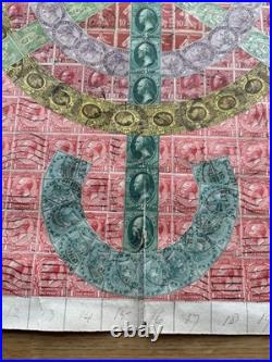 1915 Folk Art Picture Made from Postal Stamp Philatelic Wall Art Geometric Piece