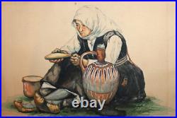 1931 Old Woman With Folk Costume Portrait Wc Painting Signed