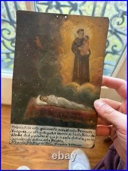 1937 Mexican Ex Voto Retablo Tin Painting Santo Niño de Atocha Mexicali