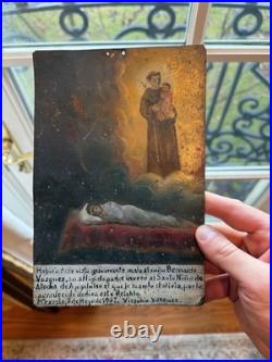 1937 Mexican Ex Voto Retablo Tin Painting Santo Niño de Atocha Mexicali