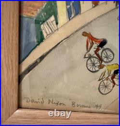 1949 Signed Original Folk Art Bicycle Race Painting Coastal Framed