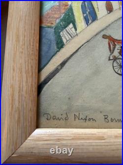 1949 Signed Original Folk Art Bicycle Race Painting Coastal Framed