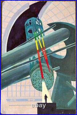 1950s Science Fiction Technology Art Telescope Man Original Oil Painting WPA era