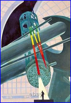 1950s Science Fiction Technology Art Telescope Man Original Oil Painting WPA era