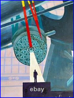 1950s Science Fiction Technology Art Telescope Man Original Oil Painting WPA era