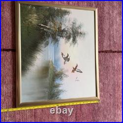1953 ANTONIO ORIGINAL OIL ON CANVAS DUCKS OVER MARSH LANDSCAPE PAINTING 22x 26