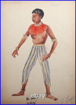 1959 Wc Painting Tribe Man Theatre Costume Design Signed