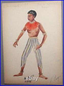 1959 Wc Painting Tribe Man Theatre Costume Design Signed