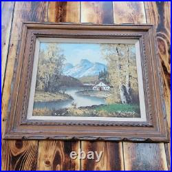 1960's Landscape Oil By S. Young Cottage On The River