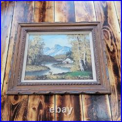 1960's Landscape Oil By S. Young Cottage On The River