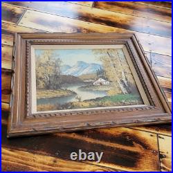 1960's Landscape Oil By S. Young Cottage On The River