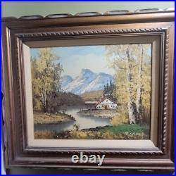 1960's Landscape Oil By S. Young Cottage On The River