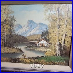 1960's Landscape Oil By S. Young Cottage On The River