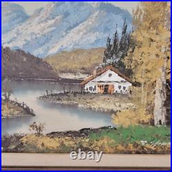 1960's Landscape Oil By S. Young Cottage On The River